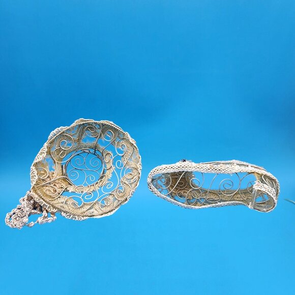 Vintage Ivory Lace Shoe & Hat Ornaments Pink Rose Rhinestone French Country Deco - Picture 8 of 11